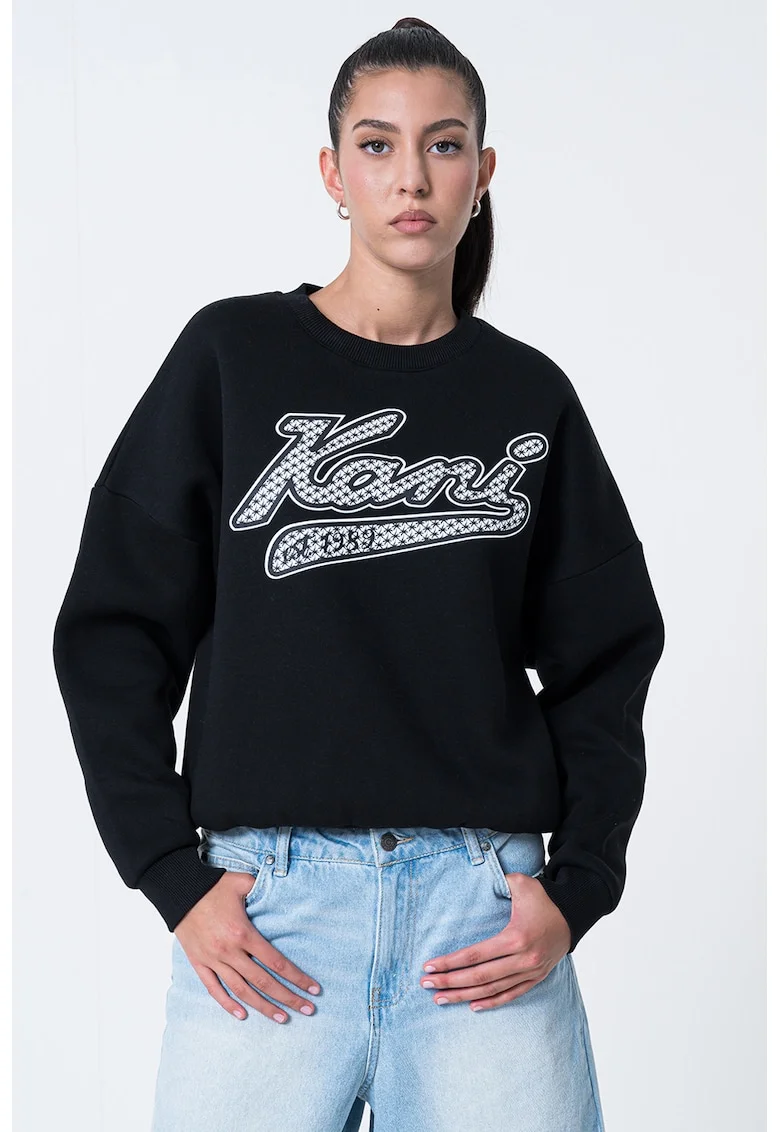 Bluza de trening cu logo, din amestec de bumbac, Negru