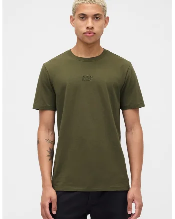 Tricou din bumbac cu decolteu la baza gatului, Kaki inchis