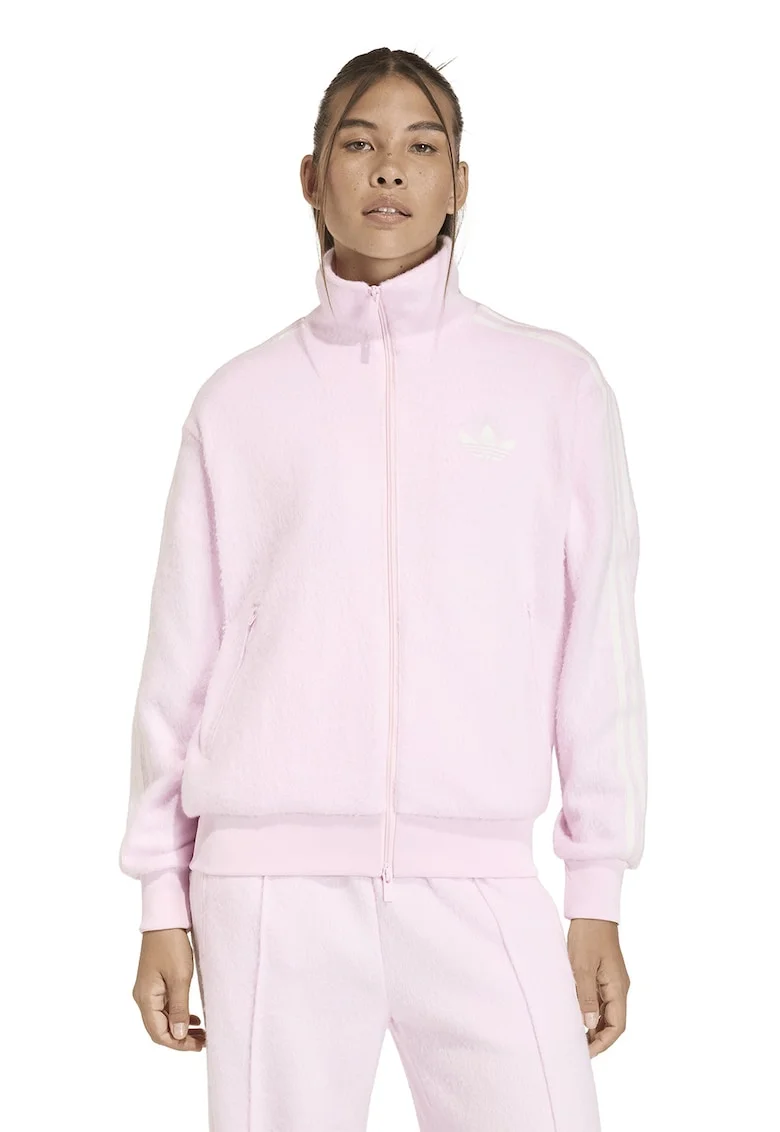 Bluza de trening cu buzunare laterale si fermoar, Roz