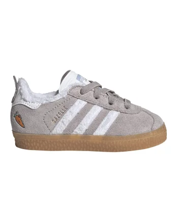 Pantofi sport Disney Gazelle din piele intoarsa cu sireturi elastice, Alb/Maro taupe