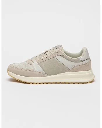 Pantofi sport cu garnituri din piele intoarsa, Maro taupe deschis/Alb murdar