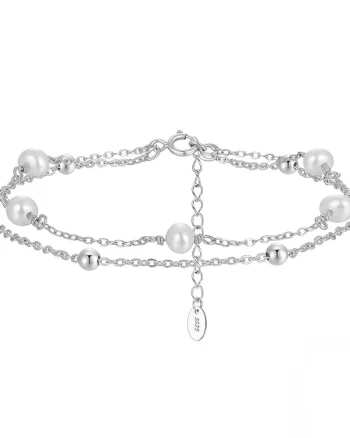 Bratara din argint 925 pentru dama, JW1551, model dublu cu perle, placata cu rodiu