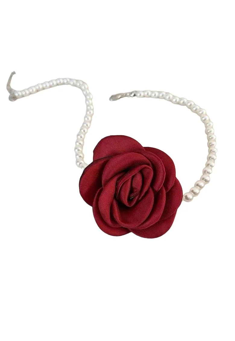 Colier choker, cu perle si floare visinie, Bendicta C14,