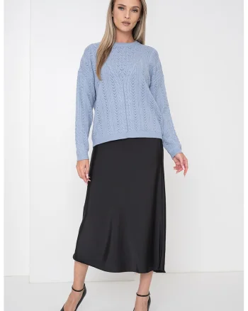 Pulover lejer cu model cu perforatii, Albastru deschis