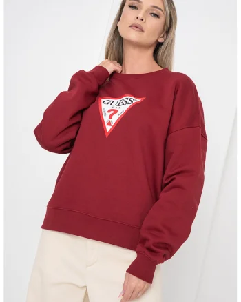 Bluza de trening cu croiala lejera, decolteu la baza gatului si logo, Rosu inchis