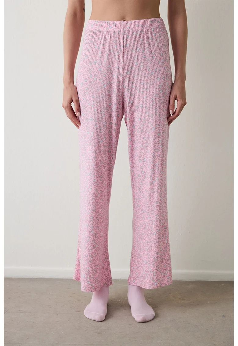 Pantaloni lejeri de pijama cu talie inalta, Roz