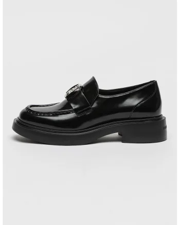 Mocasini uni de piele, Negru/Argintiu