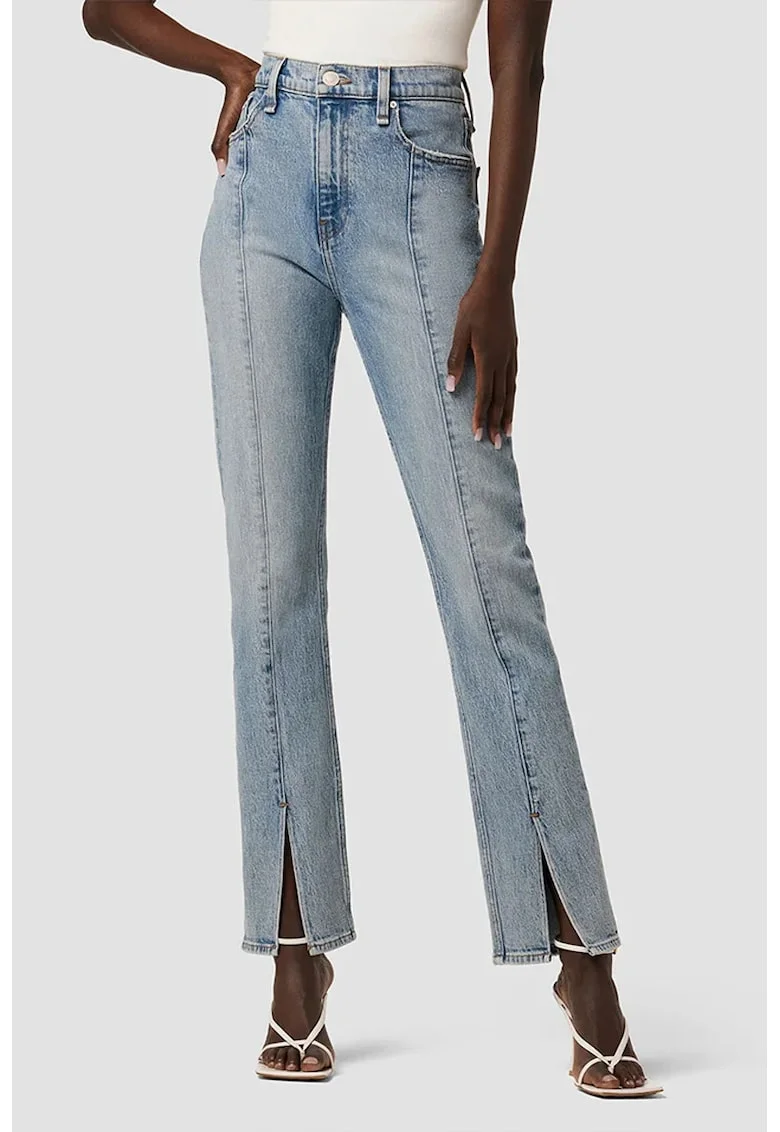 Blugi din denim premium, cu croială dreaptă și îngustă, aspect de prespălare, Albastru