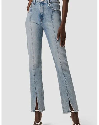 Blugi din denim premium, cu croială dreaptă și îngustă, aspect de prespălare, Albastru