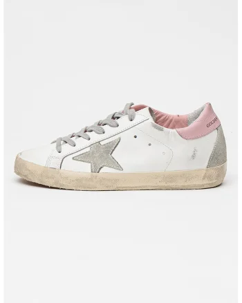 Pantofi sport de piele si piele intoarsa cu aspect uzat Super-Star, Alb murdar/Roz