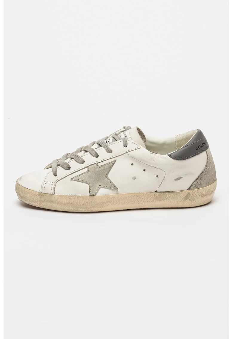 Pantofi sport de piele cu insertii stralucitoare si din piele intoarsa Super-Star Classic, Gri/Alb murdar/Bej deschis