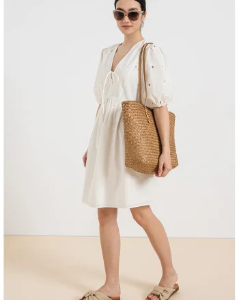 Rochie mini evazata, Alb fildes