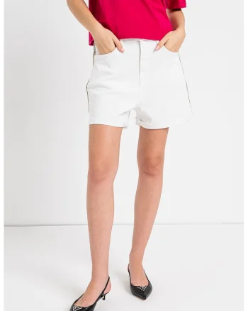 Pantaloni scurti din denim cu talie inalta Manola, Alb optic