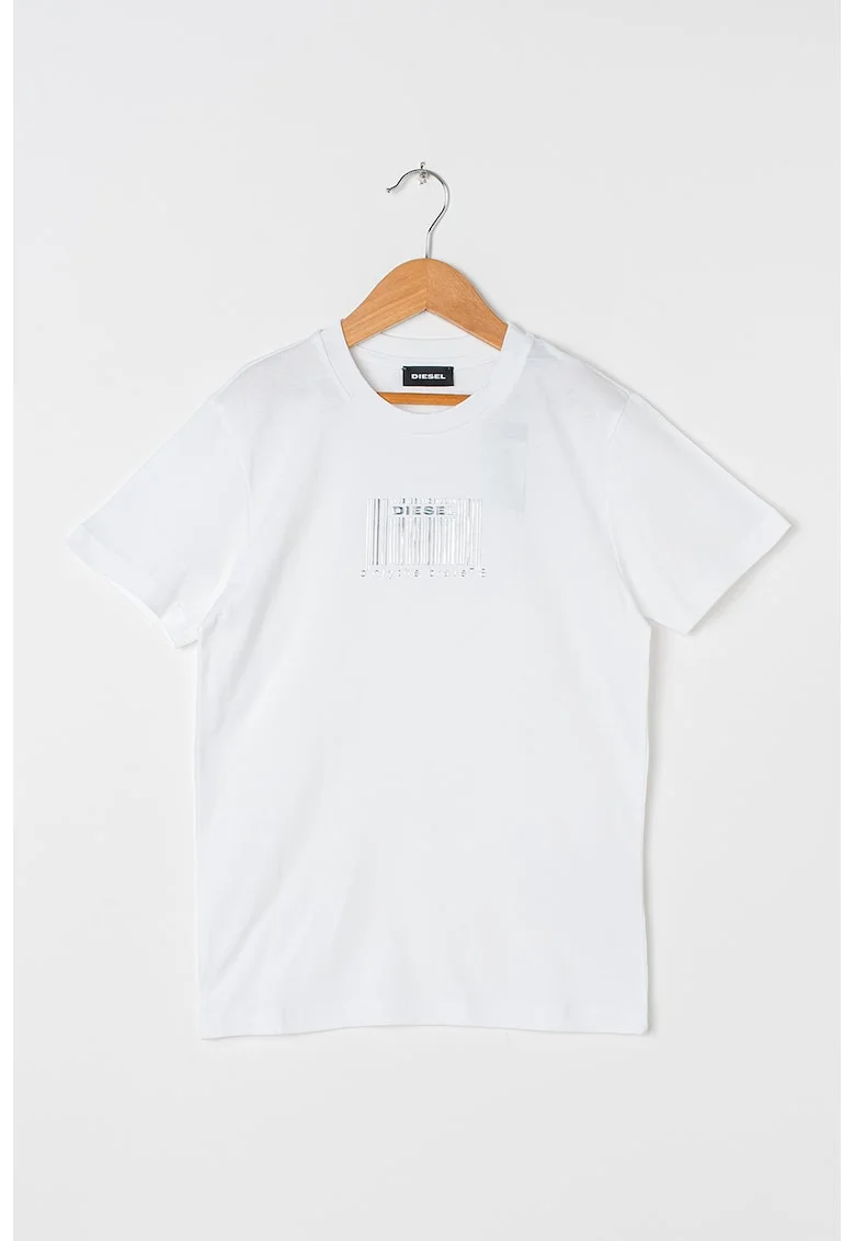 Tricou de bumbac cu decolteu la baza gatului, Alb optic