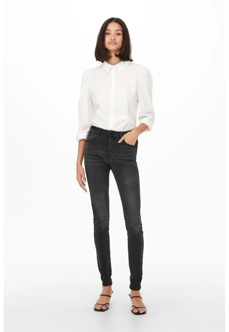 Blugi skinny cu talie medie, Negru stins