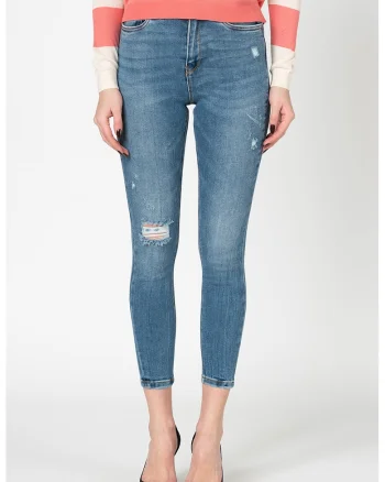 Blugi crop cu talie inalta Mila, Albastru