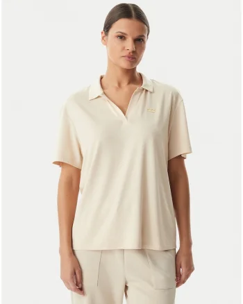 Tricou dama,  bej, material modal si poliester, maneca scurta, croiala regular fit