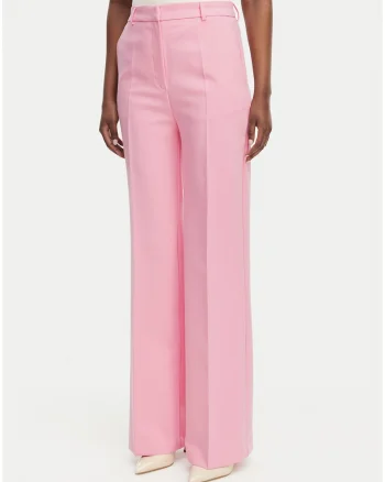 Pantaloni dama,  roz, material textil, talie inalta, croiala dreapta