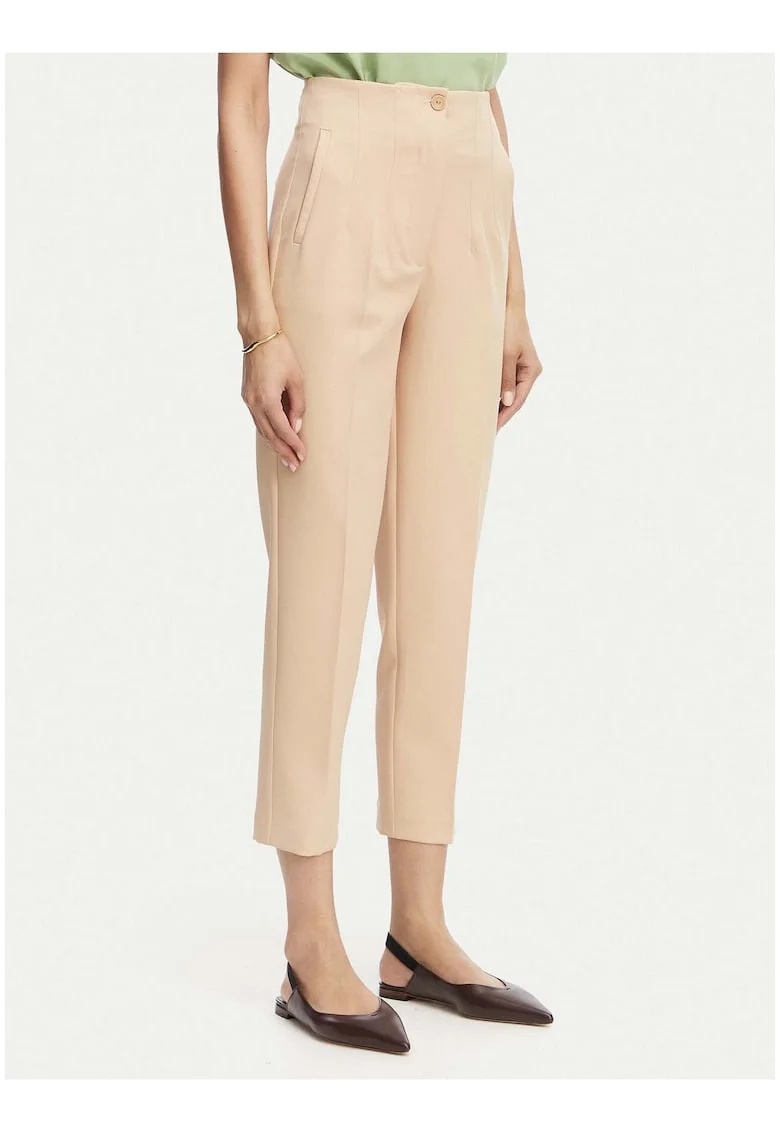 Pantaloni dama,  bej, croiala regular fit, material sintetic reciclat, 7/8