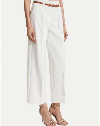 Pantaloni dama,  7/8, talie inalta, alb, poliester reciclat