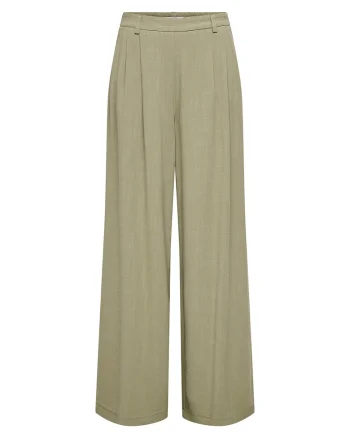 Pantaloni dama,  verde, talie inalta, croiala larga, viscoza