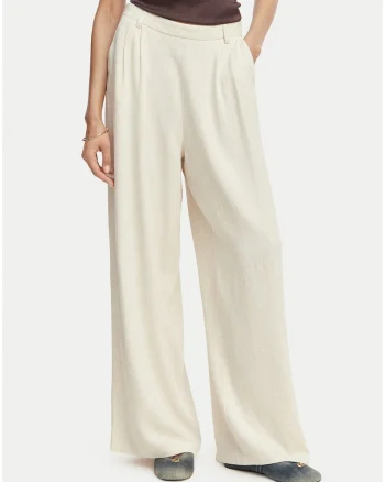 Pantaloni dama,  bej, material textil, talie inalta, croiala regular fit