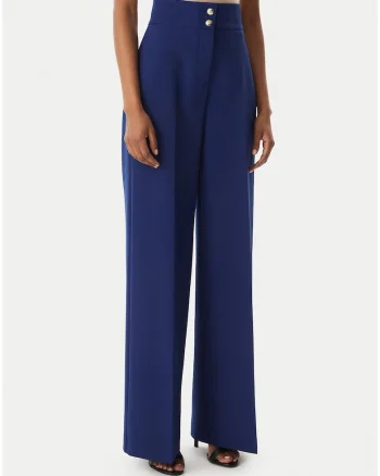 Pantaloni dama,  talie inalta, bleumarin, material elastic