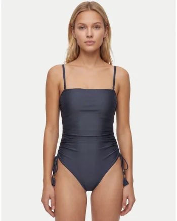 Costum de baie dama,  albastru, detalii ajustabile, material elastic