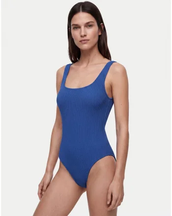 Costum de baie dama,  albastru, material reciclat