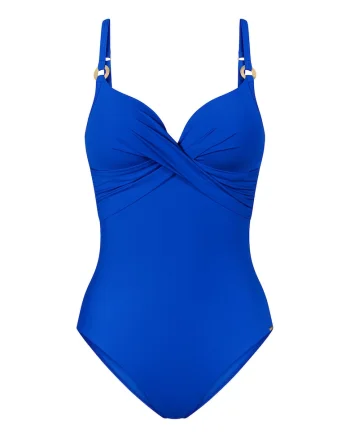 Costum de baie dama,  albastru, material sintetic, croiala clasica