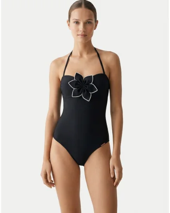 Costum de baie dama,  negru, croiala modelatoare, material sintetic