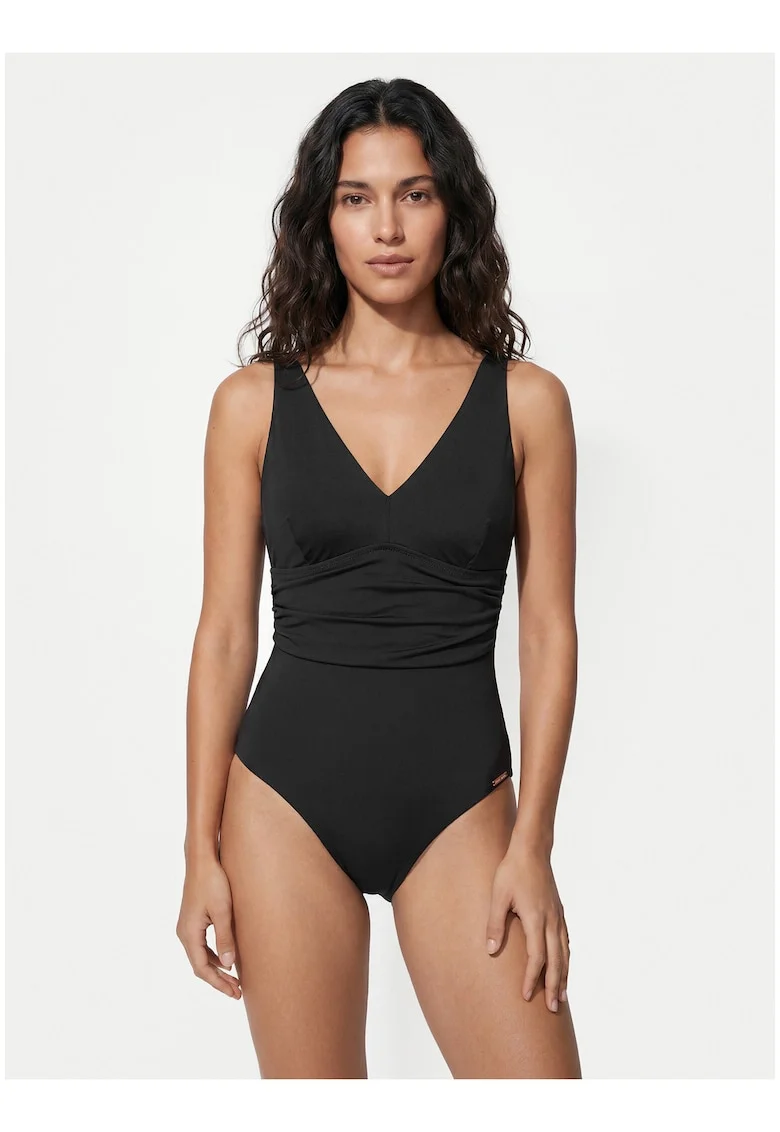 Costum de baie dama,  negru, material elastic, croiala clasica