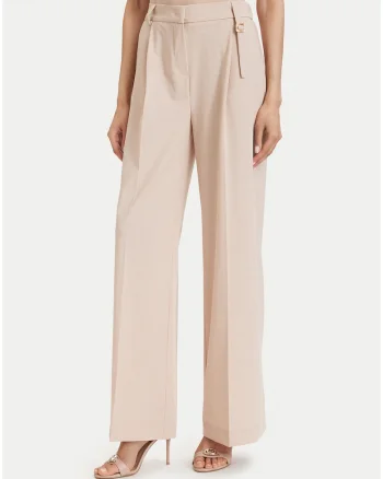 Pantaloni dama,  bej, croiala lunga, material sintetic