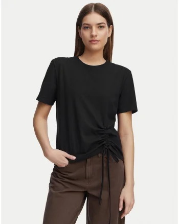 Tricou dama,  negru, croiala lejera, bumbac