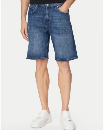 Pantaloni scurti barbati,  albastru, denim, regular fit, bumbac