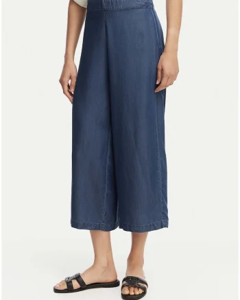 Pantaloni culotte dama  alb-albastru, lyocell, croiala ampla, stil casual
