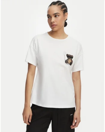 Tricou dama,  alb, bumbac, croiala regular fit, imprimeu grafic