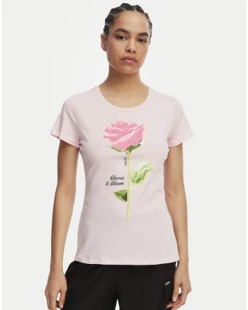 Tricou dama,  floral, roz, bumbac