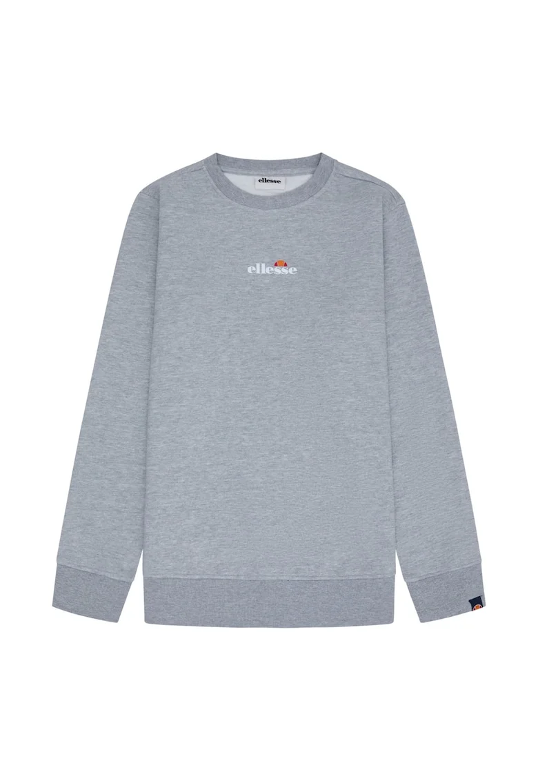 Bluza de trening cu decolteu rotund si imprimeu text, Gri deschis