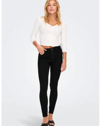 Blugi skinny cu 5 buzunare si talie inalta, Negru