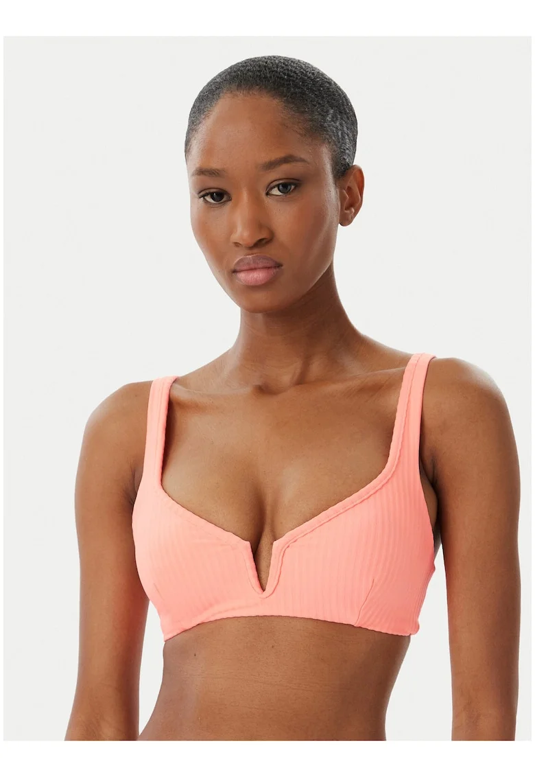 Costum de baie dama,  top bikini, portocaliu-roz, poliester-elastan
