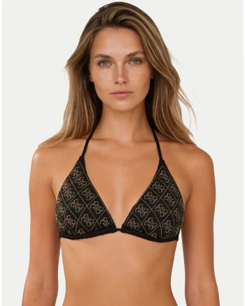 Costum de baie dama,  top bikini, negru, grafic, poliester-elastan