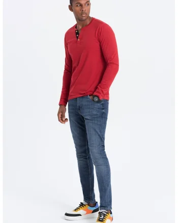 Bluza din bumbac cu fenta cu nasturi, Rosu
