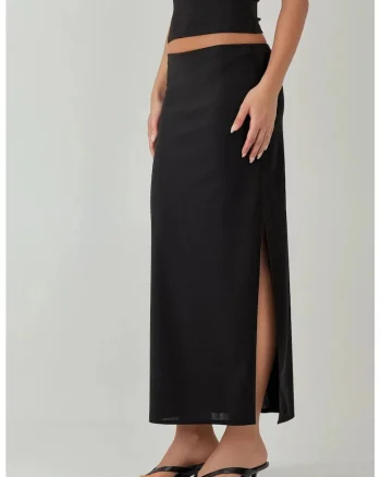 Fusta maxi,  talie joasa, neagra, textil