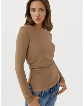 Bluza dama,  cu maneca lunga, tricot, bej