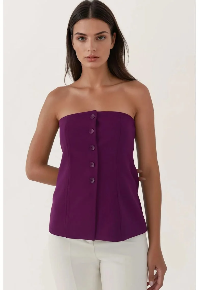 Top fara bretele dama  textil, cu nasturi, mov