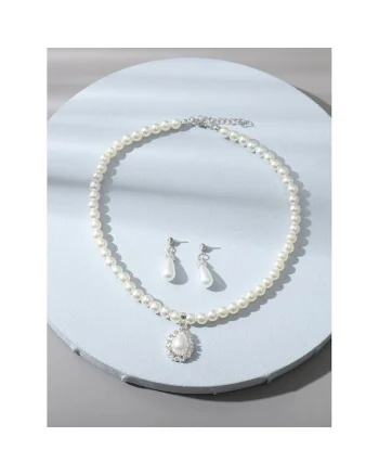 Set colier si cercei, argintiu, cu perle si pietre, Anita C26