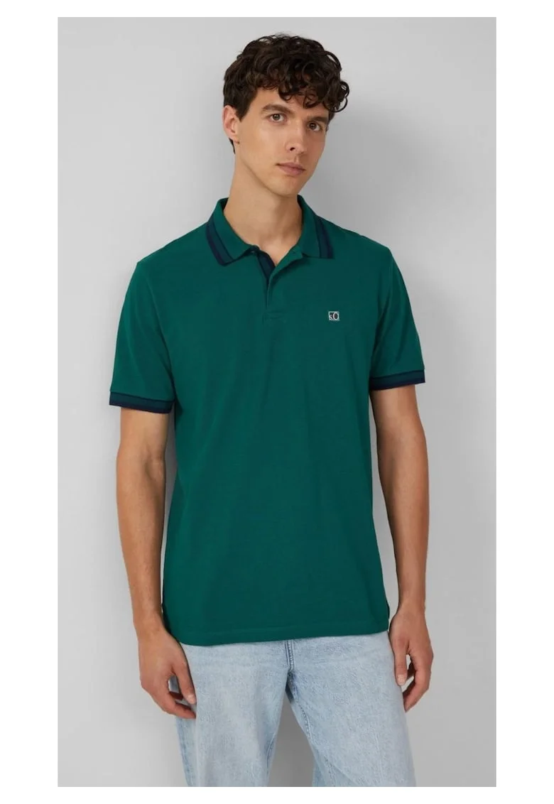 Tricou polo din bumbac pique, Verde inchis