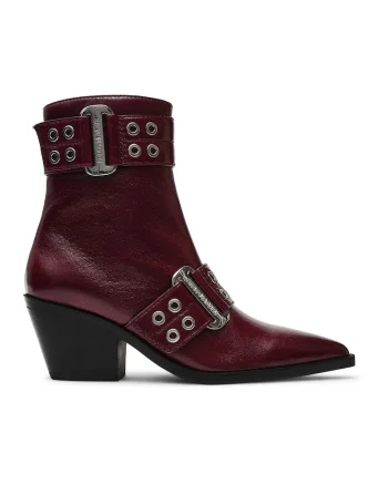 Botine de piele ecologica cu toc, Rosu inchis