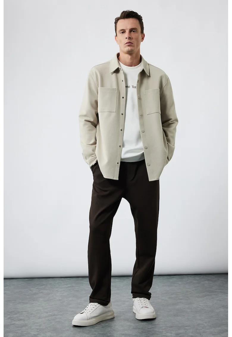 Pantaloni conici cu talie elastica, Maro inchis